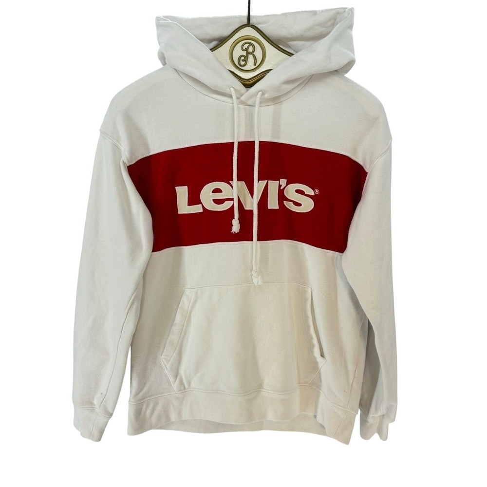 Levis Hoodie Women XS White Red Colorblock Logo Streetwear Pullover